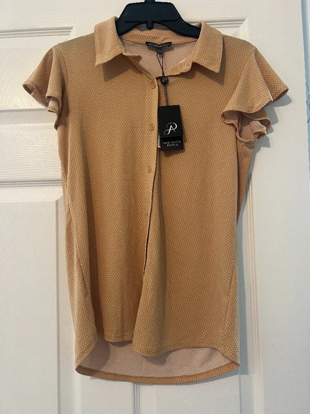 Adrianna Papell Polka Dot Flutter Sleeve Button Down Top Size XS